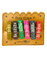 Chip Clips Set of 6 Colorful Painted Wood Clothes Pins Natural Life Sayi... - £12.96 GBP