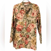 Dana Buchman 100% linen women&#39;s shirt long sleeve almond green floral size 6 - £29.28 GBP