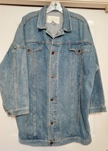 Vintage JORDACHE Long Denim Jean Jacket Coat Retro Unisex Size M Oversized - £54.03 GBP