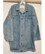 Vintage JORDACHE Long Denim Jean Jacket Coat Retro Unisex Size M Oversized - £54.14 GBP