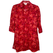 Coldwater Creek Womens Blouse Size PM Button Front 3/4 Sleeve V-Neck Red - $12.97