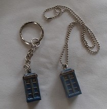 Dr. Who 3D Tardis Ball Chain Necklace Key &amp; Chain Set of 2 New Modified ... - £14.35 GBP