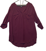 Torrid Harper Blouse Cranberry Womens Plus Size 2 Pull Over 3/4 Roll Tab... - $14.96