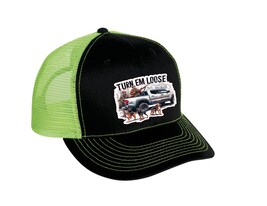 Cap Hat Black Front Neon Green Mesh Turn Em Loose Curs Pickup Truck Dog ... - $20.99