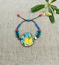 Handmade Painted Wood Resin Colorful adjustable size Bracelet fruit lemon - £32.47 GBP