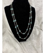 Faux Chalcedony  Station Chain Necklace Silver Tone - $373.49 MXN