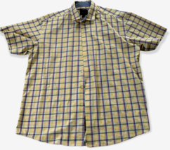 Mens Linea Uomo Casual Button Down Shirt Cotton XL Plaid Yellow Short Sleeves - $24.74