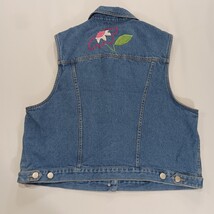 Susan Bristol Casuals Women's Blue Denim Vest Button Up Floral Size Large image 14