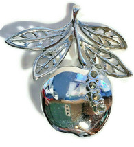 Apple Teacher Fruit Brooch Pin Silver Tone Figure Nature 1” Signed Danec... - £11.94 GBP