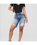 Fashion Nova Bali High Rise Distressed Bermuda Shorts Jrs Size 15 - $41.03 CAD