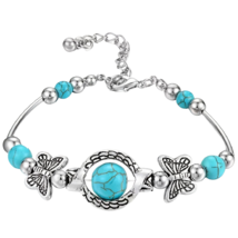 Boho Butterfly Turquoise Beaded Bracelet Bangle Beach Summer Bohemian Jewelry - £11.73 GBP