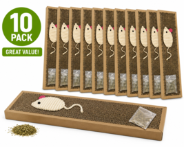 10-Pack Cat Scratcher Pads 14" Cardboard Scratch Boards w Catnip Mouse Toy - $29.69