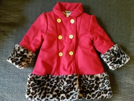 Penelope Mack Girls 3T Faux Fur Animal Cheetah Print Dressy Coat Gold Buttons - £3.95 GBP