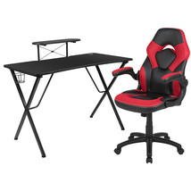 Black Gaming Desk and Red/Black Racing Chair Set Cup Holder Headphone Hook - £264.22 GBP