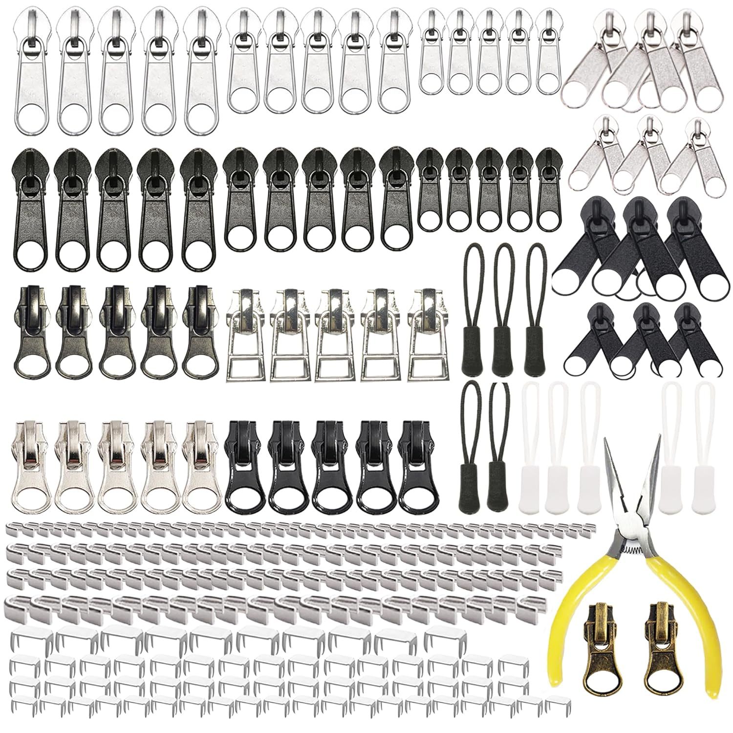  ZipperStop Wholesale - Zipper Repair Kit Solution 9 Sets YKK  Auto Lock Sliders Assorted 3 of #3, 2 of #5, 2 of #7 and 2 of #10 Included  Top & Bottom