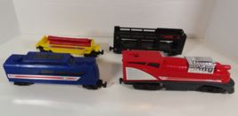 HOT WHEELS 1998 Power Express 454 Battery Op Locomotive + 3 Train Cars T... - $29.68