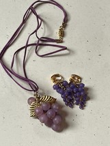 Vintage Demi Purple Cord w Lavender Plastic Beads Grape Cluster Pendant Necklace - £11.90 GBP