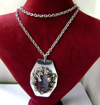 Vintage Brutalist Modernist Necklace Silver Amethyst Signed Moller P. De... - £43.15 GBP
