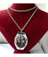 Vintage Brutalist Modernist Necklace Silver Amethyst Signed Moller P. Denmark  - $54.00