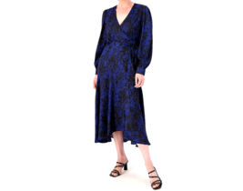 Susan Graver Occasion Printed Woven Jacquard Wrap Dress - Beaming Blue, Medium - £23.35 GBP