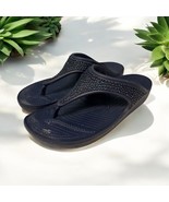 Crocs Women’s Sloane NAVY Wedge Thong Flip Flop Sandals Embellished US S... - $52.80 CAD