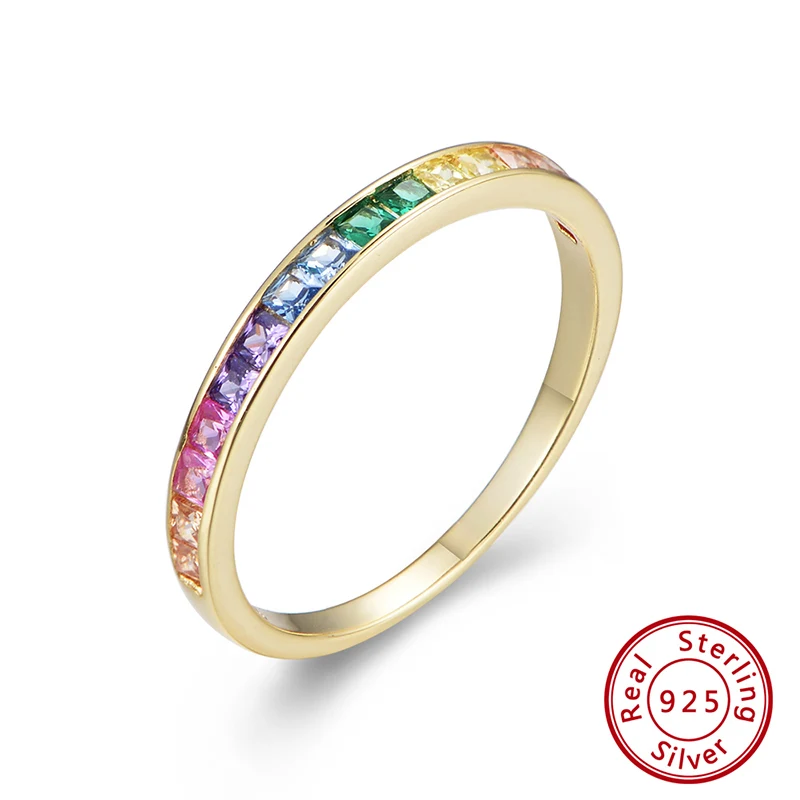 Colorful CZ Eternity Band Ring for Women Thin Engagement Wedding Rainbow Color C - £26.31 GBP