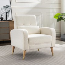 Dolonm Mid-Century Modern Accent Chair, Upholstered Armchair Living Room, White - £117.22 GBP