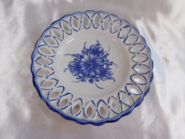 Blue and White Floral Plate from Portugal # 23284 - $18.76