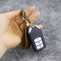 2pcs Vintage Genuine Calf Leather Hand-Made Key Ring Keychains Gifts With Buckle - £8.70 GBP