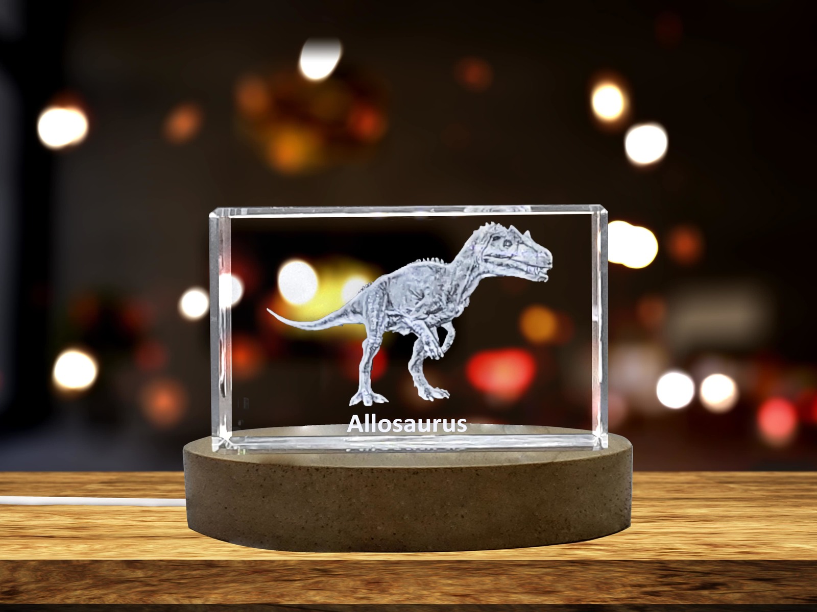 LED Base included | Allosaurus Dinosaur 3D Engraved Crystal 3D Engraved Crystal