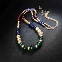 Green Red Multicolor Agate &amp; Crystal Bead Necklace - £11.18 GBP