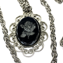 Vintage Hobe Intaglio Black Cameo Rose Necklace Double Strand - £25.35 GBP