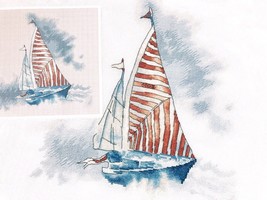 Sea Sail cross stitch watercolor pattern pdf - Blackwork embroidery sea chart - £11.90 GBP