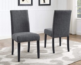 Roundhill Furniture Biony Gray Fabric Dining Chairs with Nailhead Trim, ... - $143.99