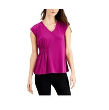 Alfani Womens M Alf Fuchsia Magenta Ruched Side V Neck Top NWT AR27 - £17.26 GBP