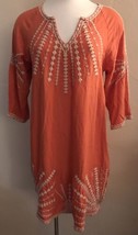 TOLANI Kezia Dress Long Tunic Orange Embroidered V Neck Size Medium - £19.60 GBP