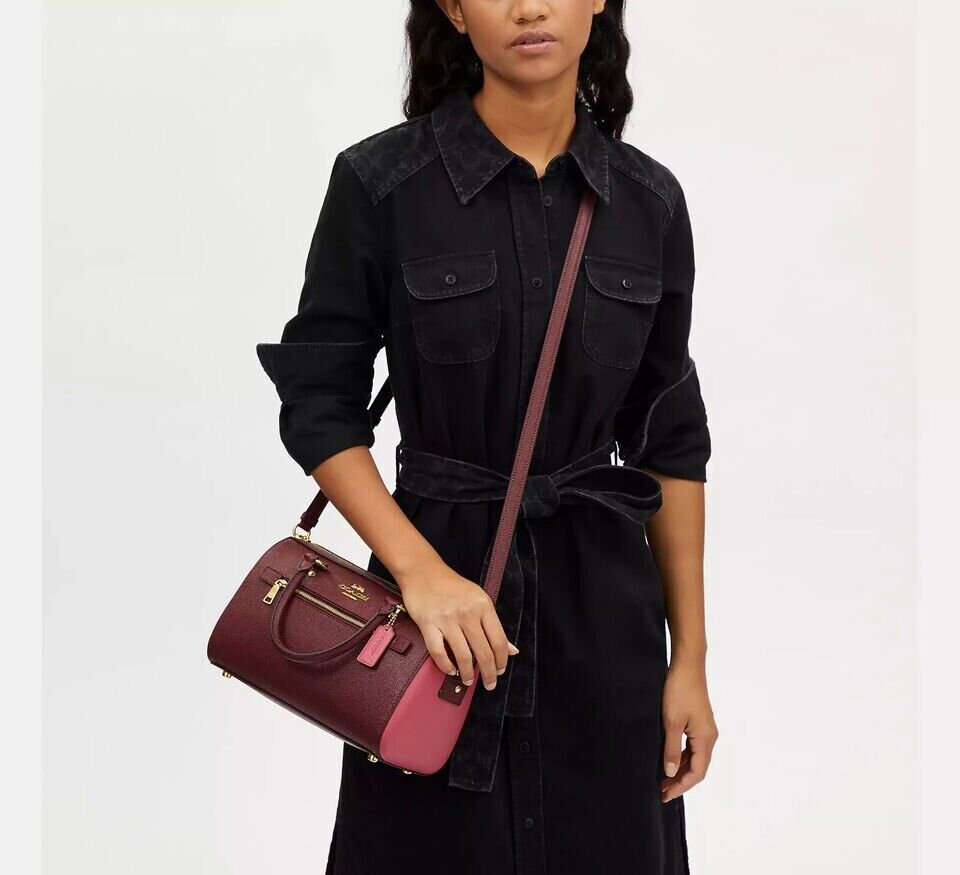 Primary image for Coach Rowan Satchel Leather Burgundy Leather C3428 Colorblock NWT $350 Retail