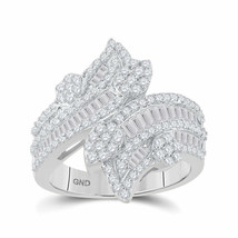 14kt White Gold Womens Baguette Diamond Bypass Cluster Fashion Ring 1-1/3 Cttw - £1,495.07 GBP