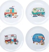 Set of Four (4) Camper Pattern ~ 9&quot; Dia. ~ White ~ Melamine Plates - $28.05
