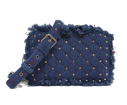 Valentino New Frayed Rockstud Spike Blue Denim Cross Body Bag - £1,385.63 GBP