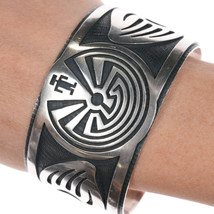 7.25&quot; Tony Kyasyousie Hopi Overlay Man in the Maze Paw sterling cuff bracelet - $836.80