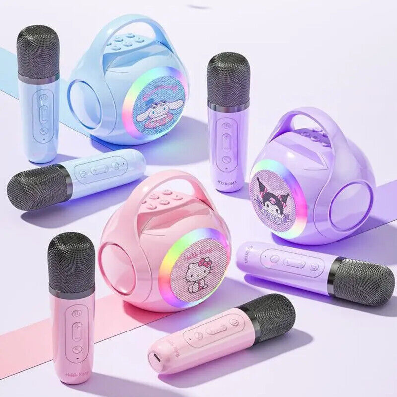 Kitty Cartoons Karaoke Machine LED Lights Portable Speaker w/Mic Kids Gift Set