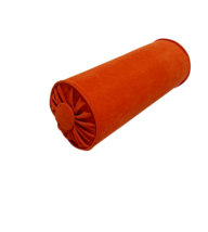 Decorative Bolster Pillow, Orange Velvet Pillow, Pipping, Throw Pillow 6x16&quot; - £43.84 GBP