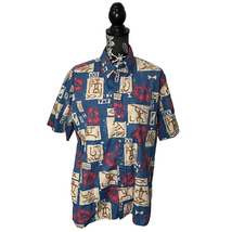 Reyn Spooner SS Hawaiian Shirt Hibiscus Flowers Pink Blue Cream - Size Large - £29.39 GBP