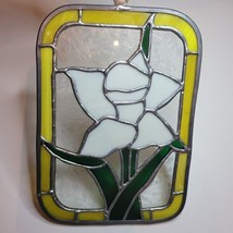 Stained Glass White Daffodil Heavy Vintage Yellow Flower Floral Sun Catcher - £28.41 GBP