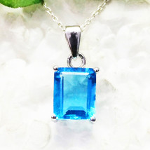 925 Sterling Silver Blue Topaz Necklace Handmade Gemstone Jewelry - £26.22 GBP