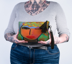 Colorful Abstract Art Vegan Leather Makeup Bag Wristlet Clutch Purse Handbag - £47.85 GBP