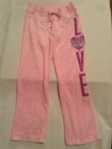 Size 6 Justice pants yoga sweat pink glitter heart LOVE girls - $15.99