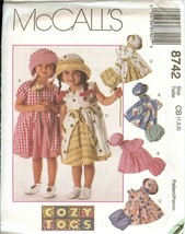 McCalls 8742 Toddler Girl Summer DRESS Hat panties Cozy Togs pattern UNCUT FF - £6.50 GBP