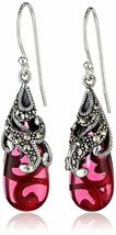 Nuovo Amazon Collection Argento Sterling 925 Marcasite Rosso Vetro Teardrop - £26.29 GBP